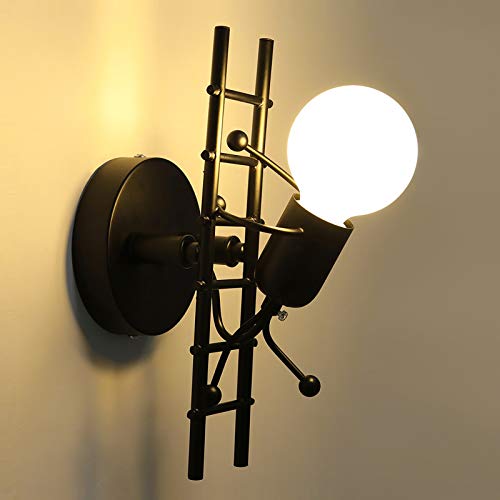 KAWELL Humanoide Creativo Lámpara de Pared Interior Luz de Pared Moderno Apliques de Pared Art Deco Max 60W E27 Base para Niños, Dormitorio, Escaleras, Pasillo, Restaurante, Negro