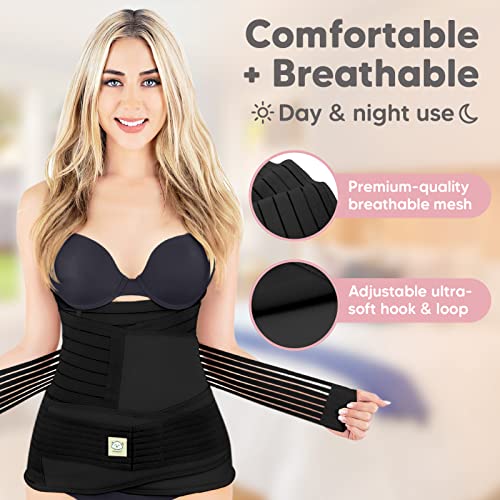 KeaBabies Envoltura De Recuperación De Apoyo del Vientre Posparto 3 en 1 - Banda De Vientre para Posnatal, Embarazo, Maternidad - Fajas para Mujeres Body Shaper (Midnight Black, One Size)