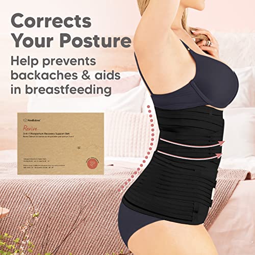 KeaBabies Envoltura De Recuperación De Apoyo del Vientre Posparto 3 en 1 - Banda De Vientre para Posnatal, Embarazo, Maternidad - Fajas para Mujeres Body Shaper (Midnight Black, One Size)