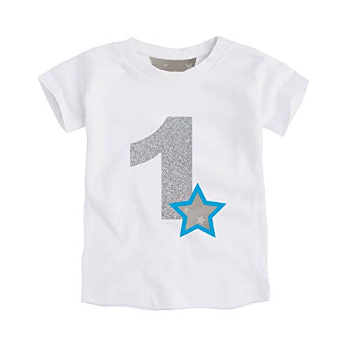 Kembilove Corona de Primer Cumpleaños con Camiseta – Adorable Conjunto de Cumpleaños de 1 Año para Niños y Niñas – Corona Ajustable Ideal para Fiestas de Cumpleaños Estrellas Gris-Azul