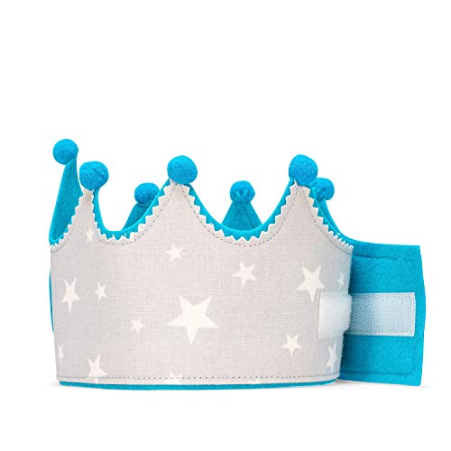 Kembilove Corona de Primer Cumpleaños con Camiseta – Adorable Conjunto de Cumpleaños de 1 Año para Niños y Niñas – Corona Ajustable Ideal para Fiestas de Cumpleaños Estrellas Gris-Azul