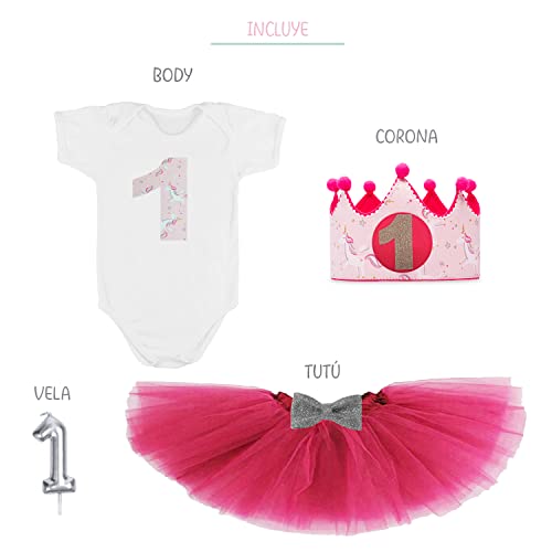 Kembilove Vestido bebe fiesta – Traje primer cumpleaños niña – Tutu bebe niña – Conjunto 3 piezas ropa de unicornios para niñas Manga Corta – Primer cumpleaños niña Unicornios