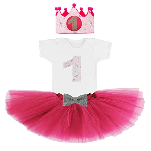 Kembilove Vestido bebe fiesta – Traje primer cumpleaños niña – Tutu bebe niña – Conjunto 3 piezas ropa de unicornios para niñas Manga Corta – Primer cumpleaños niña Unicornios