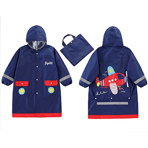 Keyck Chubasquero Impermeables Capa Infantil Niño Niña Lluvia Reflectante Transpirable Encapuchado Reutilizable Chaqueta Lluvia Capucha Dibujos Avión Animados 3-4 años (Azul Marino)