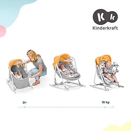 Kinderkraft Columpio Bebé NOLA, 5 en 1, Balancín, Silla, Cuna, Amarillo