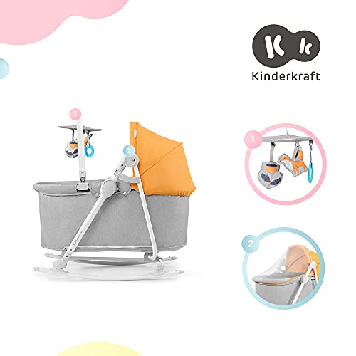 Kinderkraft Columpio Bebé NOLA, 5 en 1, Balancín, Silla, Cuna, Amarillo