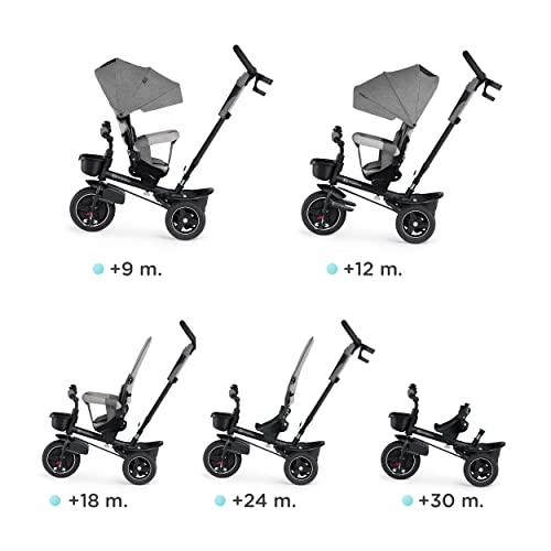 Kinderkraft SPINSTEP Triciclo Evolutivo Bebé 5 en 1 de 9 Meses a 5 Años, Bicicleta para niños, Plegable y reclinable, Capota impermeable con filtro UPF 50+, Asiento giratorio 360 grados, Gris