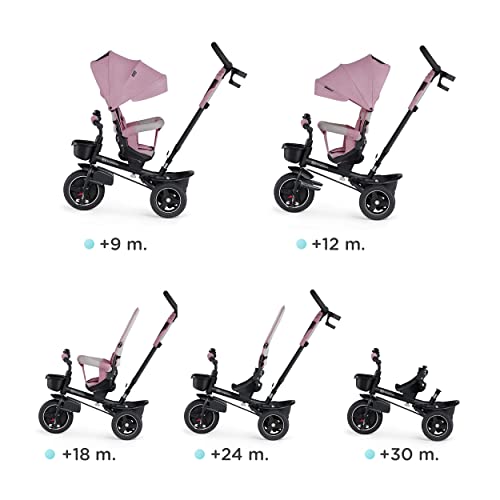 Kinderkraft SPINSTEP Triciclo Evolutivo Bebé 5 en 1 de 9 Meses a 5 Años, Bicicleta para niños, Plegable y reclinable, Capota impermeable con filtro UPF 50+, Asiento giratorio 360 grados, Rosa