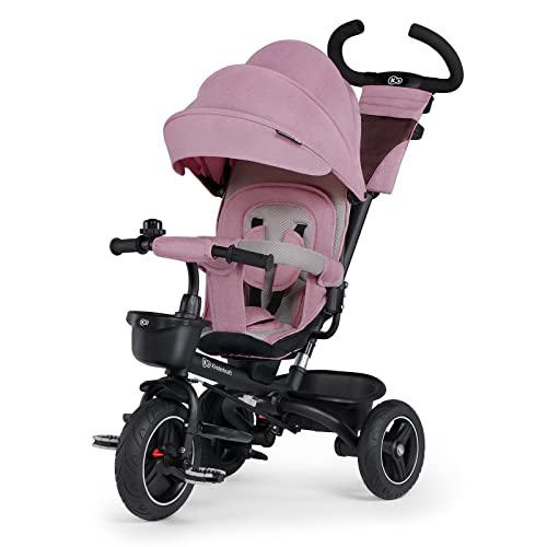 Kinderkraft SPINSTEP Triciclo Evolutivo Bebé 5 en 1 de 9 Meses a 5 Años, Bicicleta para niños, Plegable y reclinable, Capota impermeable con filtro UPF 50+, Asiento giratorio 360 grados, Rosa