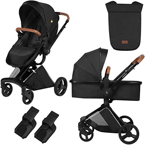 Kinderwagen 2 in 1 Nasjo, leichter Buggy und Babywanne, robuste Aluminiumrahmen, kompakte Größe, Blockademöglichkeit der Vorderräder, Handbremse