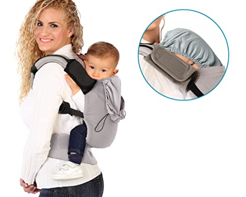 Kiokids Mochila Portabebés Ergonómica Multiposiciones Ajustable De Porteo Gris Con Capucha y Protectores (Verde)