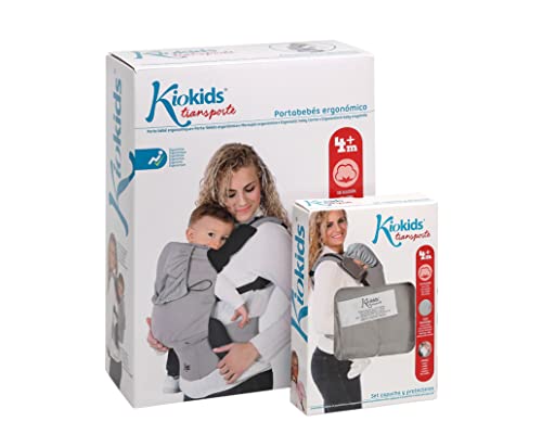 Kiokids Mochila Portabebés Ergonómica Multiposiciones Ajustable De Porteo Gris Con Capucha y Protectores (Verde)