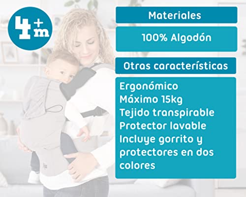 Kiokids Mochila Portabebés Ergonómica Multiposiciones Ajustable De Porteo Gris Con Capucha y Protectores (Verde)