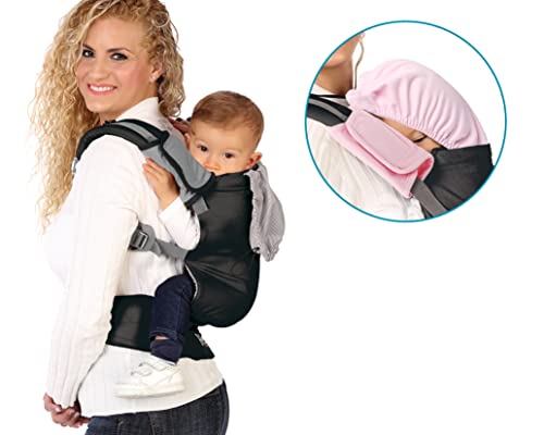 Kiokids Mochila Portabebés Ergonómica Multiposiciones Ajustable De Porteo Negro Con Capucha y Protectores (Rosa)