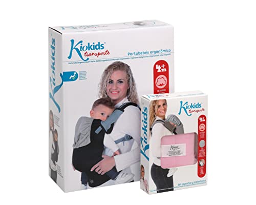 Kiokids Mochila Portabebés Ergonómica Multiposiciones Ajustable De Porteo Negro Con Capucha y Protectores (Rosa)