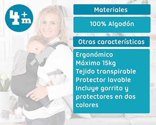 Kiokids Mochila Portabebés Ergonómica Multiposiciones Ajustable De Porteo Negro Con Capucha y Protectores (Rosa)