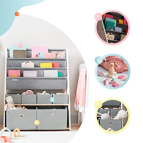 kk Kinderkraft Estantería para niños RACOON, Mini Libreria, Organizador de Juguetes, Blanco y Gris