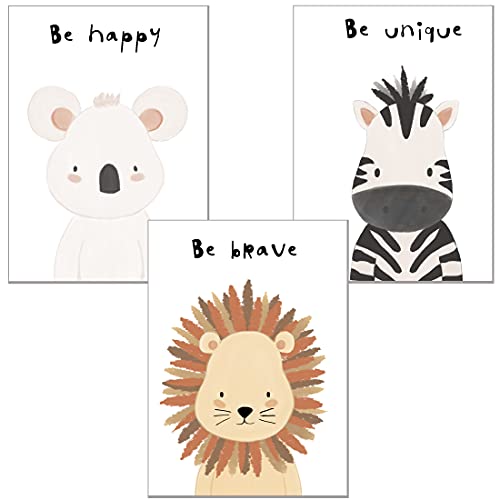 Kolorix Set de Cuadros Infantiles para habitación bebé Láminas Infantiles de Animales. Juego de 3 láminas para Cuadros Infantiles DIN A4. Poster de Animales, Safari para decoración Infantil.