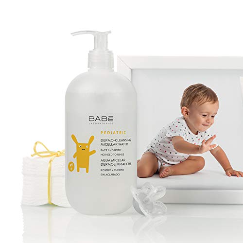 Laboratorios Babé - Agua Micelar Dermolimpiadora Pediátrica 500 ml, Facial y Corporal, Piel Sensible, Piel Irritada, Piel Frágil, Zona Íntima, Cambio Pañal, Refrescante, Uso Diario