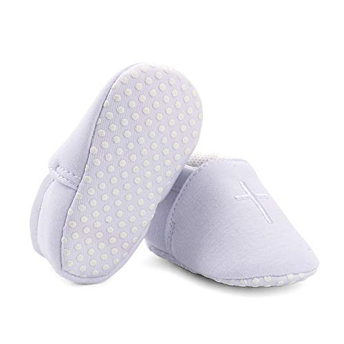 LACOFIA Zapatos de Cuna Blancos para bebés Patucos bebé con Suela Blanda Antideslizante 0-3 Meses