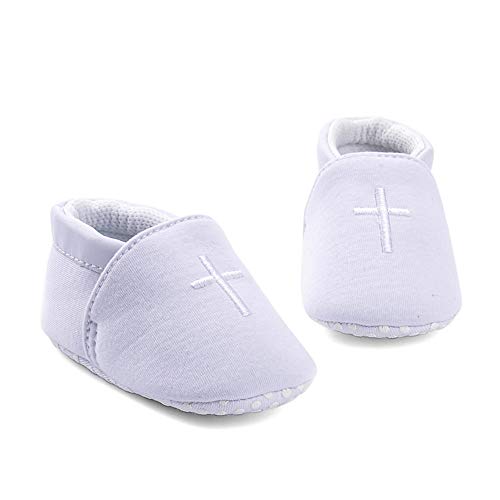 LACOFIA Zapatos de Cuna Blancos para bebés Patucos bebé con Suela Blanda Antideslizante 0-3 Meses