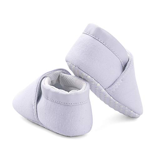 LACOFIA Zapatos de Cuna Blancos para bebés Patucos bebé con Suela Blanda Antideslizante 0-3 Meses