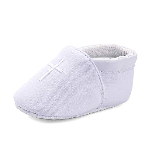 LACOFIA Zapatos de Cuna Blancos para bebés Patucos bebé con Suela Blanda Antideslizante 0-3 Meses