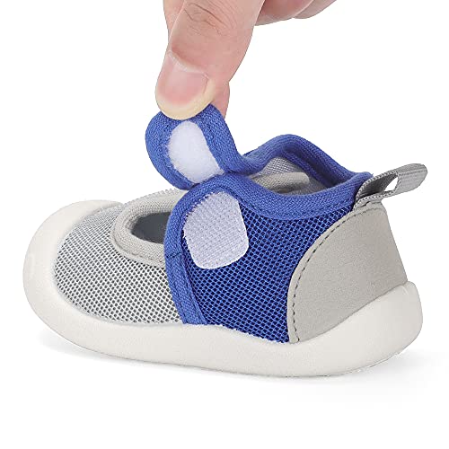 LACOFIA Zapatos Primeros Pasos para Bebé Zapatillas de Deporte Transpirables Antideslizantes para Niños Gris Azul 22