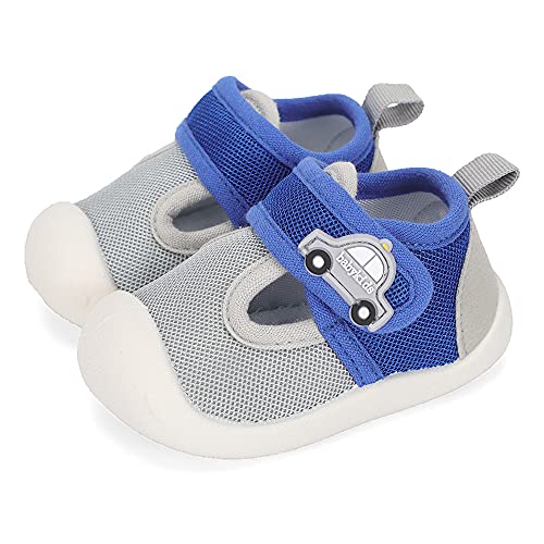 LACOFIA Zapatos Primeros Pasos para Bebé Zapatillas de Deporte Transpirables Antideslizantes para Niños Gris Azul 22