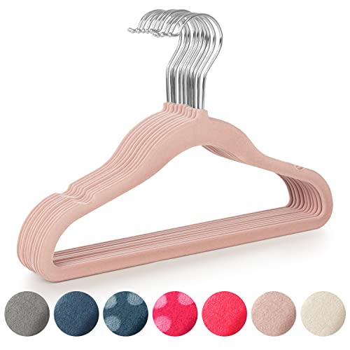 Laleni Set de 30 Perchas Infantiles Antideslizantes de Terciopelo - Perchas Finas, Perchas de Terciopelo, Perchas para Ropa de bebé, Rosa Claro