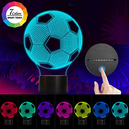 Lámpara de fútbol 3D, QpenguinBabies Luz de noche 3D para niños, luz de noche de fútbol 7 colores cambios, regalos de fútbol para niños y adultos