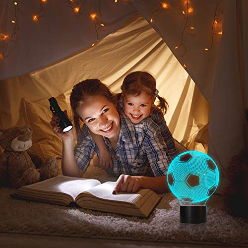 Lámpara de fútbol 3D, QpenguinBabies Luz de noche 3D para niños, luz de noche de fútbol 7 colores cambios, regalos de fútbol para niños y adultos