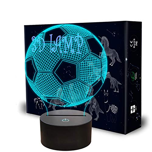 Lámpara de fútbol 3D, QpenguinBabies Luz de noche 3D para niños, luz de noche de fútbol 7 colores cambios, regalos de fútbol para niños y adultos