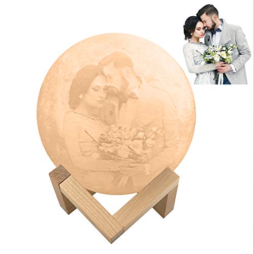 Lámpara de luna 3D personalizada con foto y texto, 16 colores/2 colores, carga USB, luz nocturna de luna para niños, cumpleaños, Acción de Gracias, Navidad, regalos del día de la madre