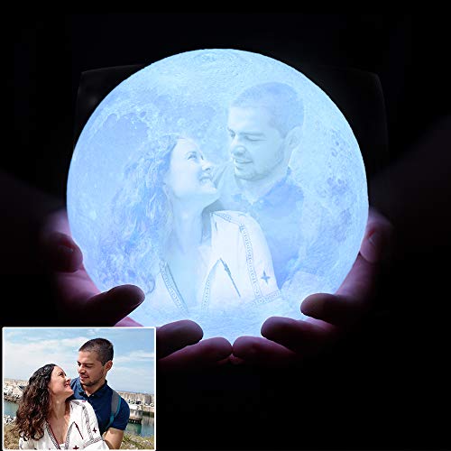 Lampara De Luna Personalizada Foto Y Texto 3D Usb Recargable 16 Colores Control Remoto Y Táctil Controlar Personalizado Luz De Noche Creativa Romántica (Diámetro 15cm)