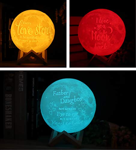 Lampara De Luna Personalizada Foto Y Texto 3D Usb Recargable 16 Colores Control Remoto Y Táctil Controlar Personalizado Luz De Noche Creativa Romántica (Diámetro 15cm)