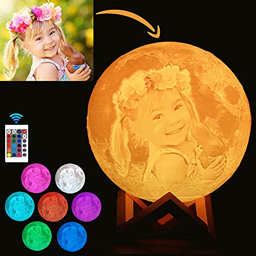 Lampara De Luna Personalizada Foto Y Texto 3D Usb Recargable 16 Colores Control Remoto Y Táctil Controlar Personalizado Luz De Noche Creativa Romántica (Diámetro 15cm)