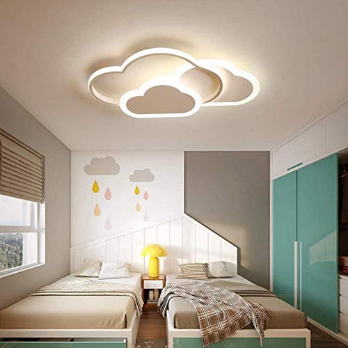 Lámpara de techo creativa con forma de nube con control remoto regulable, luz de techo acrílica, montaje empotrado para sala de estar, habitación de niños, 52 cm (20,5 pulgadas) 42 W blanco