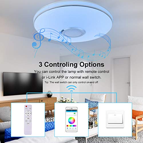 Lámpara de Techo Led Regulable,Lacyie 36W Bluetooth Luces Para Música Con Mando a Distancia,6500K Cool Blanco Calido Ajustable RGB Cambio de Colorlámpara Techo, Ideal Para Salón, Dormitorio Fiesta