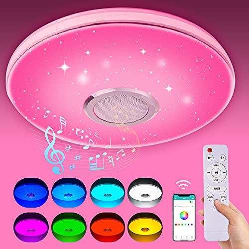 Lámpara de Techo Led Regulable,Lacyie 36W Bluetooth Luces Para Música Con Mando a Distancia,6500K Cool Blanco Calido Ajustable RGB Cambio de Colorlámpara Techo, Ideal Para Salón, Dormitorio Fiesta