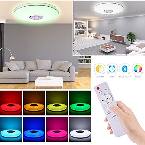 Lámpara de Techo Led Regulable,Lacyie 36W Bluetooth Luces Para Música Con Mando a Distancia,6500K Cool Blanco Calido Ajustable RGB Cambio de Colorlámpara Techo, Ideal Para Salón, Dormitorio Fiesta