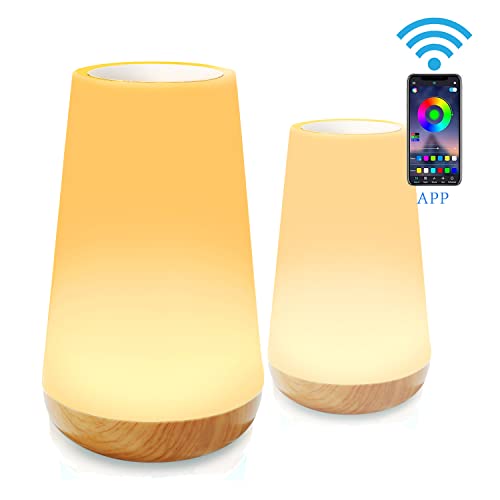 Lámpara LED táctil inteligente, luz nocturna colorida, control de WiFi por aplicación, lámpara para dormitorio infantil, lámpara de noche, lámpara de mesa RGB, luz blanca cálida regulable de 3 etapas