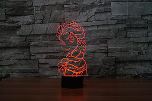 Lámpara nocturna de mesa con holograma en 3D, para habitaciones infantiles o para el salón Elsa