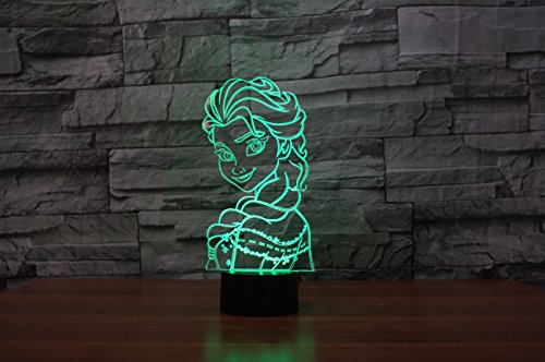 Lámpara nocturna de mesa con holograma en 3D, para habitaciones infantiles o para el salón Elsa