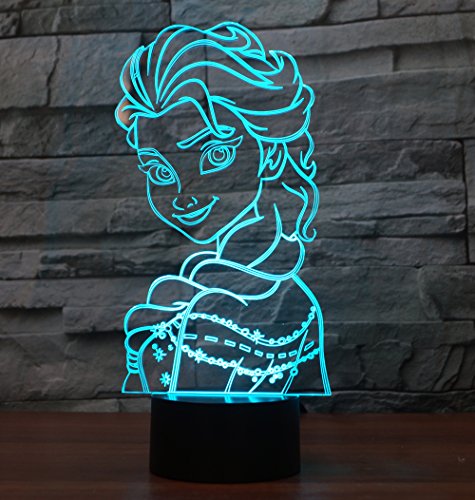 Lámpara nocturna de mesa con holograma en 3D, para habitaciones infantiles o para el salón Elsa