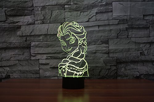 Lámpara nocturna de mesa con holograma en 3D, para habitaciones infantiles o para el salón Elsa