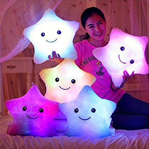 LED Estrella Almohadas Luminoso Suave Cojines Maravilloso Guardería Habitación Almohadas Felpa Juguetes Fiesta Decoraciones (Púrpura)