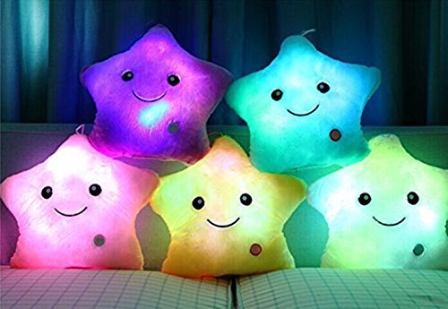 LED Estrella Almohadas Luminoso Suave Cojines Maravilloso Guardería Habitación Almohadas Felpa Juguetes Fiesta Decoraciones (Púrpura)