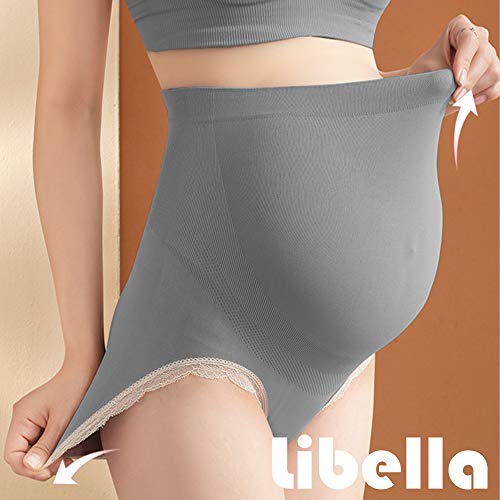 Libella Paquete de 3 Mujer Calzoncillos de Maternidad Bragas para Embarazadas Sin Costura Pregnant Underwear Pre-mamá Cintura Alta Apoyo el Vientre 3614 Rosa Morado Gris L