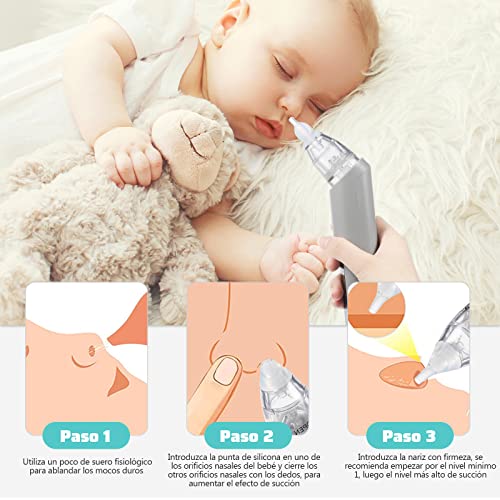 Lictin Aspirador Nasal Bebes-Set de cuidado del bebé, 6 modos conmutables, recargable aspirador nasal, con 3 puntas de silicona, aspirador nasal eléctrico para recién nacidos, niños pequeños